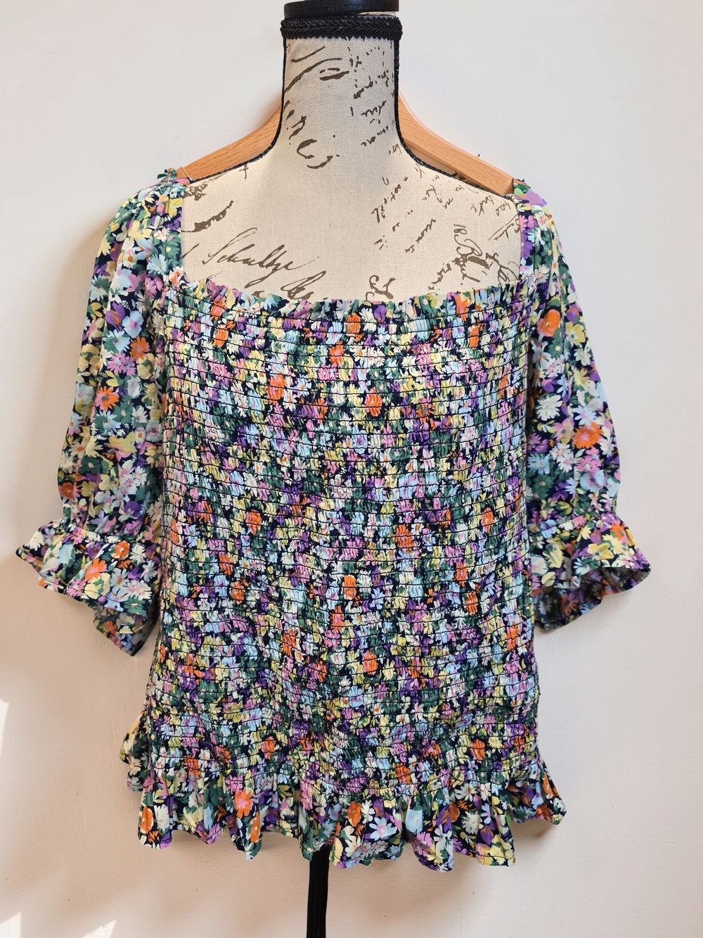 Gap Multi-Color Ditsy Floral Smocked Peplum Top XXL